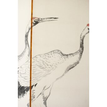 渡辺小崋 群鶴図 紙本屏風一双　Z481 