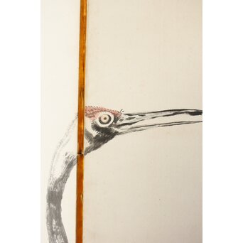 渡辺小崋 群鶴図 紙本屏風一双　Z481 