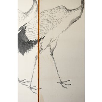 渡辺小崋 群鶴図 紙本屏風一双　Z481 
