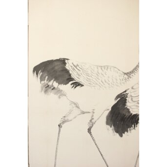 渡辺小崋 群鶴図 紙本屏風一双　Z481 