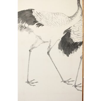 渡辺小崋 群鶴図 紙本屏風一双　Z481 