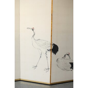 渡辺小崋 群鶴図 紙本屏風一双　Z481 