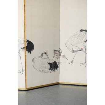 渡辺小崋 群鶴図 紙本屏風一双　Z481 