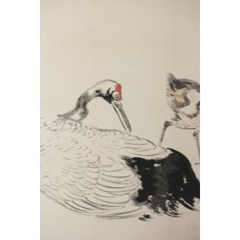 渡辺小崋 群鶴図 紙本屏風一双　Z481 