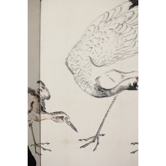 渡辺小崋 群鶴図 紙本屏風一双　Z481 