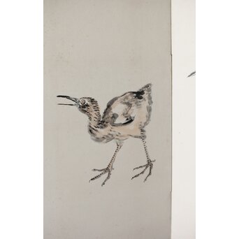 渡辺小崋 群鶴図 紙本屏風一双　Z481 