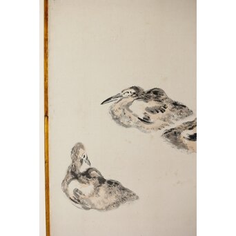 渡辺小崋 群鶴図 紙本屏風一双　Z481 