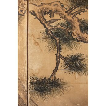 女流画家 桜井雪保 群虎図 紙本屏風一双　Z482 