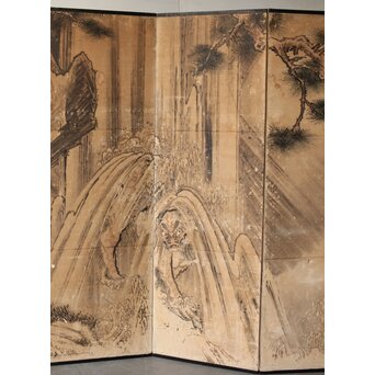 女流画家 桜井雪保 群虎図 紙本屏風一双　Z482 