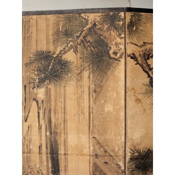 女流画家 桜井雪保 群虎図 紙本屏風一双　Z482 