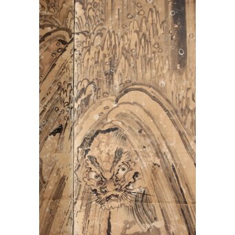 女流画家 桜井雪保 群虎図 紙本屏風一双　Z482 