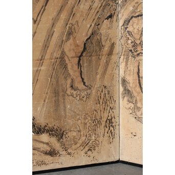 女流画家 桜井雪保 群虎図 紙本屏風一双　Z482 