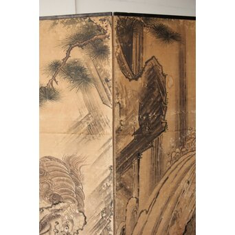 女流画家 桜井雪保 群虎図 紙本屏風一双　Z482 