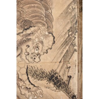 女流画家 桜井雪保 群虎図 紙本屏風一双　Z482 