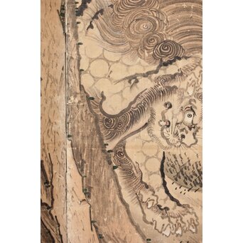 女流画家 桜井雪保 群虎図 紙本屏風一双　Z482 