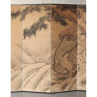 女流画家 桜井雪保 群虎図 紙本屏風一双　Z482 