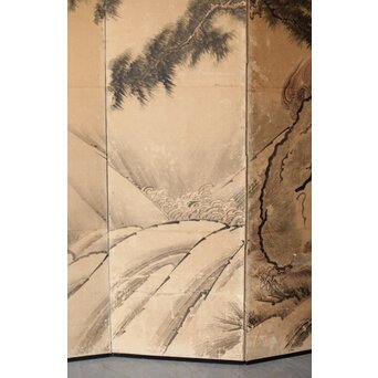 女流画家 桜井雪保 群虎図 紙本屏風一双　Z482 