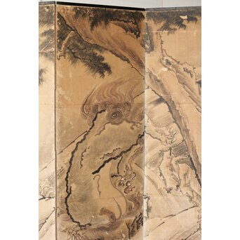 女流画家 桜井雪保 群虎図 紙本屏風一双　Z482 