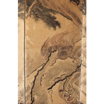 女流画家 桜井雪保 群虎図 紙本屏風一双　Z482 