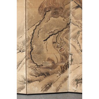 女流画家 桜井雪保 群虎図 紙本屏風一双　Z482 