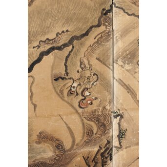 女流画家 桜井雪保 群虎図 紙本屏風一双　Z482 