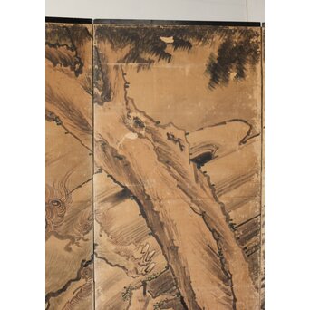 女流画家 桜井雪保 群虎図 紙本屏風一双　Z482 