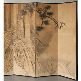 女流画家 桜井雪保 群虎図 紙本屏風一双　Z482 