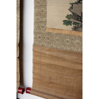 女流画家 桜井雪保 三幅対 絹本掛軸　Z483 