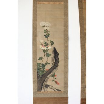 女流画家 桜井雪保 三幅対 絹本掛軸　Z483 