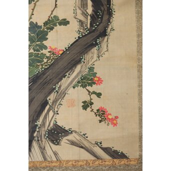 女流画家 桜井雪保 三幅対 絹本掛軸　Z483 