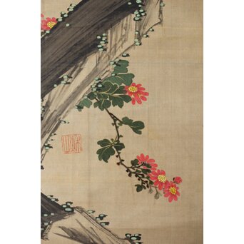 女流画家 桜井雪保 三幅対 絹本掛軸　Z483 