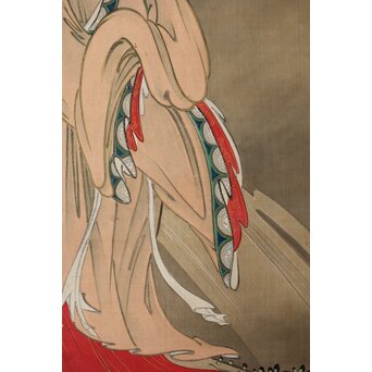 女流画家 桜井雪保 三幅対 絹本掛軸　Z483 