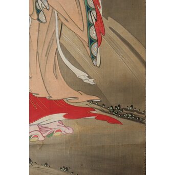 女流画家 桜井雪保 三幅対 絹本掛軸　Z483 