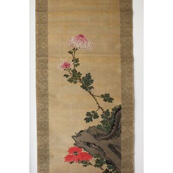 女流画家 桜井雪保 三幅対 絹本掛軸　Z483 