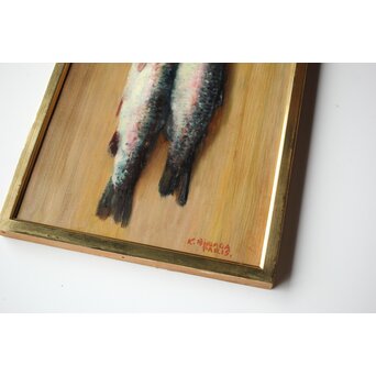 平賀亀祐「紅鱒」P8号 油彩額装　Z484 