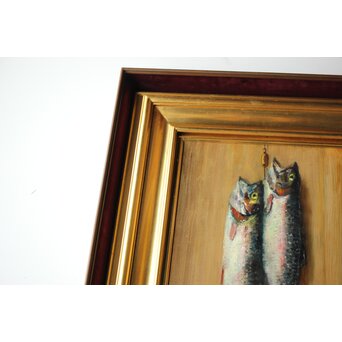 平賀亀祐「紅鱒」P8号 油彩額装　Z484 