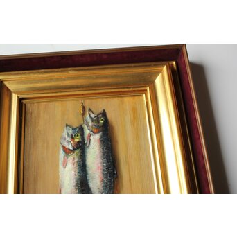 平賀亀祐「紅鱒」P8号 油彩額装　Z484 