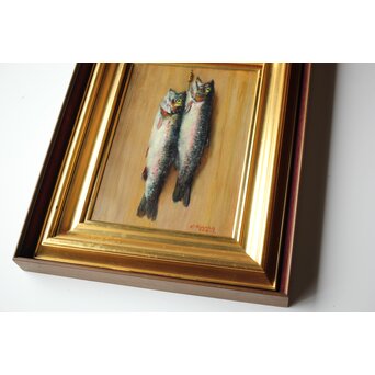 平賀亀祐「紅鱒」P8号 油彩額装　Z484 