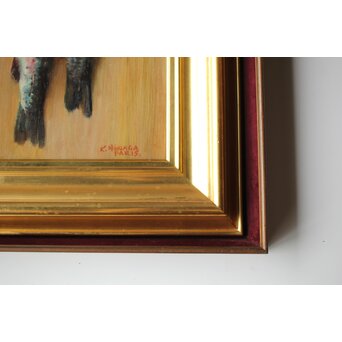 平賀亀祐「紅鱒」P8号 油彩額装　Z484 