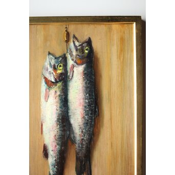 平賀亀祐「紅鱒」P8号 油彩額装　Z484 