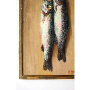 平賀亀祐「紅鱒」P8号 油彩額装　Z484 