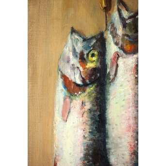 平賀亀祐「紅鱒」P8号 油彩額装　Z484 