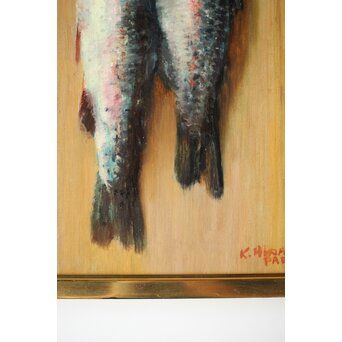 平賀亀祐「紅鱒」P8号 油彩額装　Z484 