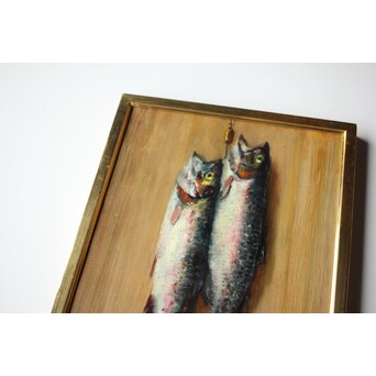 平賀亀祐「紅鱒」P8号 油彩額装　Z484 