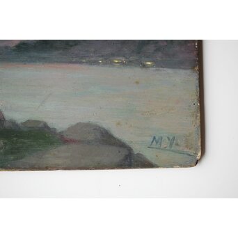 山本森之助【長崎港】油彩額装　Z485 