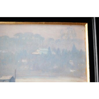 山本森之助【永福町付近の風景】油彩額装　Z486 