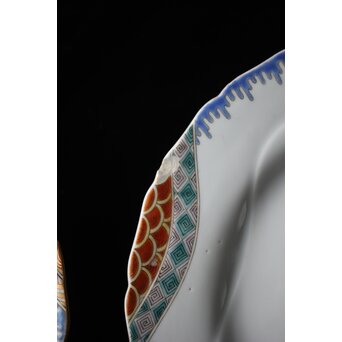 幻の明治伊万里「精磁会社謹製」色絵 皿 2枚 明治期　P452 