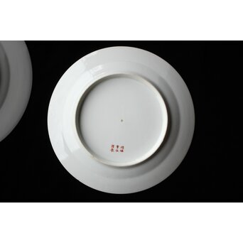 幻の明治伊万里「精磁会社謹製」菊桐紋色絵 皿 2枚 明治期　P453 