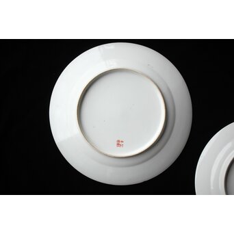 幻の明治伊万里「精磁会社謹製」菊桐紋色絵 皿 2枚 明治期　P453 