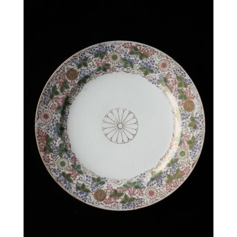 幻の明治伊万里「精磁会社謹製」菊桐紋色絵 皿 2枚 明治期　P453 